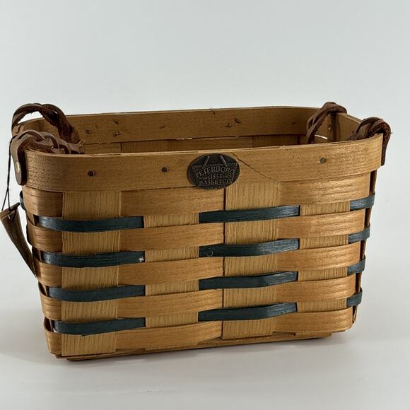 Peterboro Woven Basket Braided Leather Handles. 10.5" Wide Braided Green VTG - Picture 2 of 10
